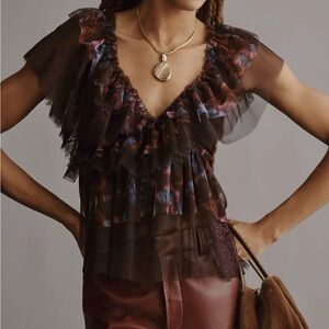 Anthropologie Multicolor Ruffled Blouse